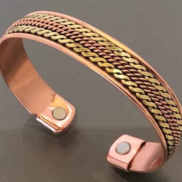 Pure Copper Two Tone Magnetic Bracelet Energy Cuff Bangle - Picture 4 of 5